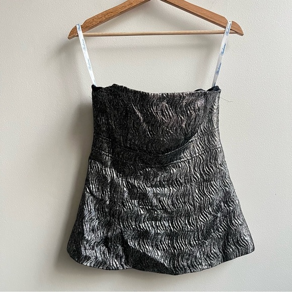 Anthropologie Shoshanna Metallic Strapless Top Black Silver Textured Size 4 - Picture 2 of 6